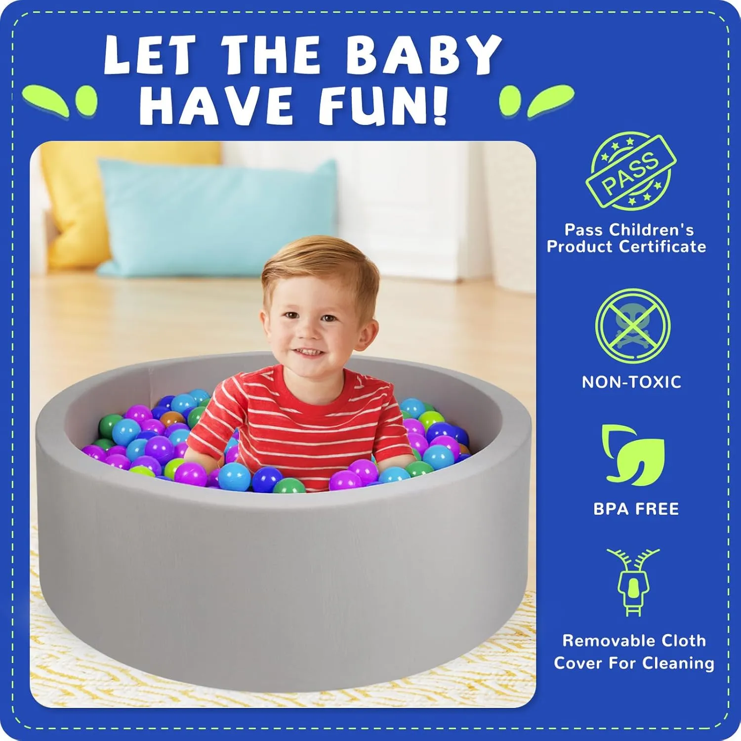 Foam Ball Pit for Kid, Kids Soft Ball Pit,Kiddie Balls PoolIdeal Gift Toys for Children, 27 Inch