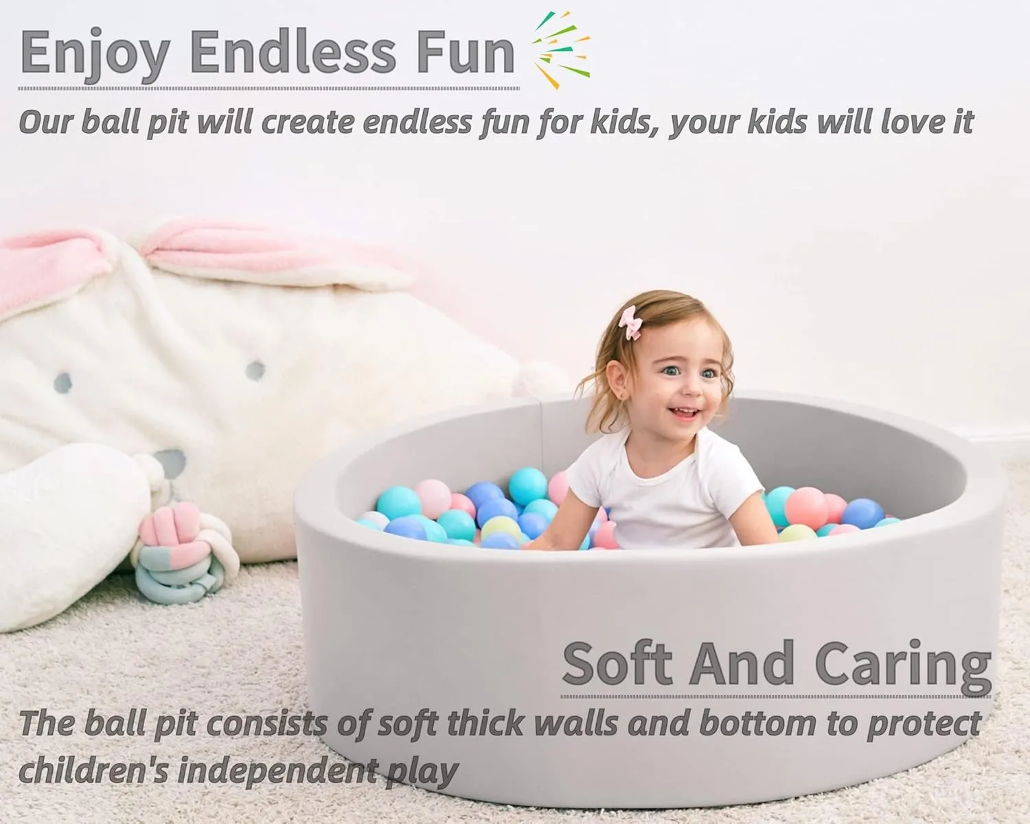 Foam Ball Pit for Toddlers, 35 Inch Baby Ball Pit Soft Round and Easy to Set or Clean, Baby Playpen Ball Pool is Ideal Gift for Kids-Balls NOT Included
