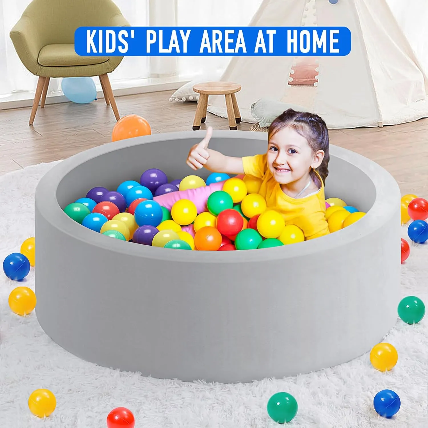 Foam Ball Pit with Soft Memory Sponge, 35.5 Inches Diameter for Babies, Toddlers, Kids, Easy to Set and Clean, Balls are Not Include