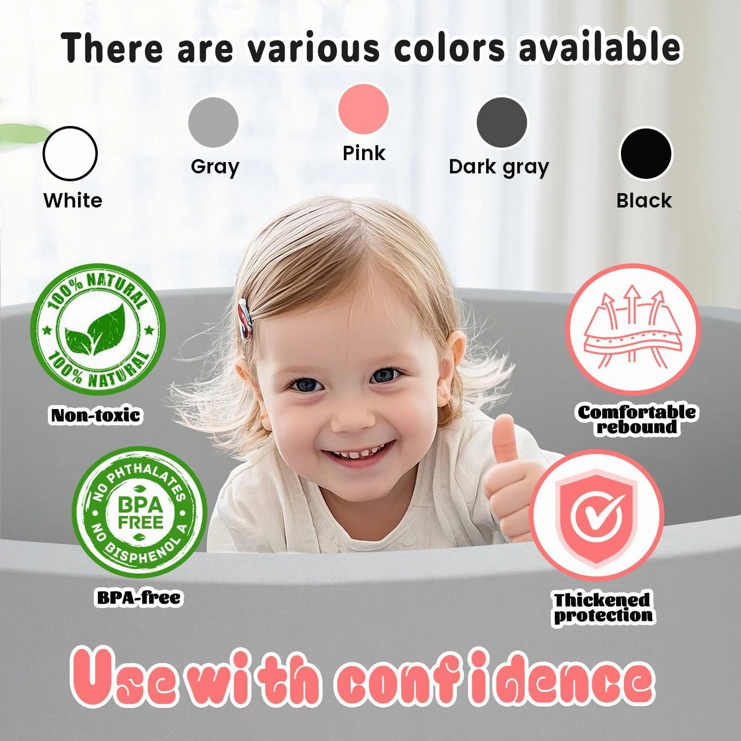 Foam Ball Pit for Toddlers Kids Square Soft Ball Pool Ideal Gift Play Toy for Children Kiddie Pools - Light Gray