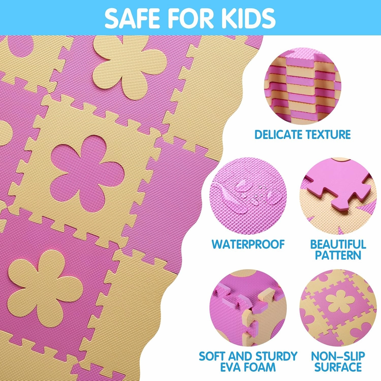 Foam Play Mat for Kids，25Pcs Square Interlocking Puzzle Floor Mat，Baby Play Mat Floor Mat Foam Puzzle Playmat for Toddlers with Fence（Pink Flower-CSH032