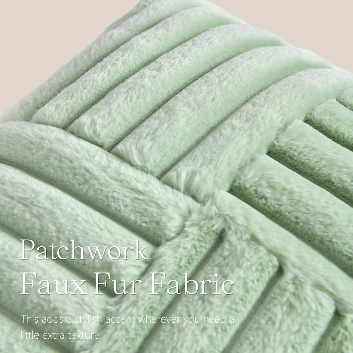 Foindtower Pack of 2, Faux Fur Plush Decorative Throw Pillow Covers Luxury Soft Fluffy Cushion Case Cozy Fuzzy Striped Pillowcase Home Decor for Sofa Couch Living Room Bedroom 20x20 Inch, Sage Green