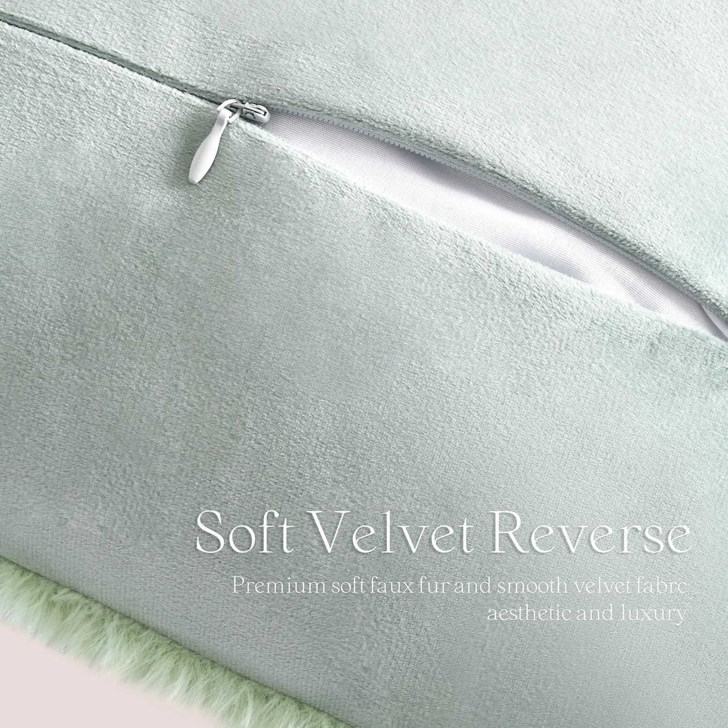 Foindtower Pack of 2, Faux Fur Plush Decorative Throw Pillow Covers Luxury Soft Fluffy Cushion Case Cozy Fuzzy Striped Pillowcase Home Decor for Sofa Couch Living Room Bedroom 20x20 Inch, Sage Green