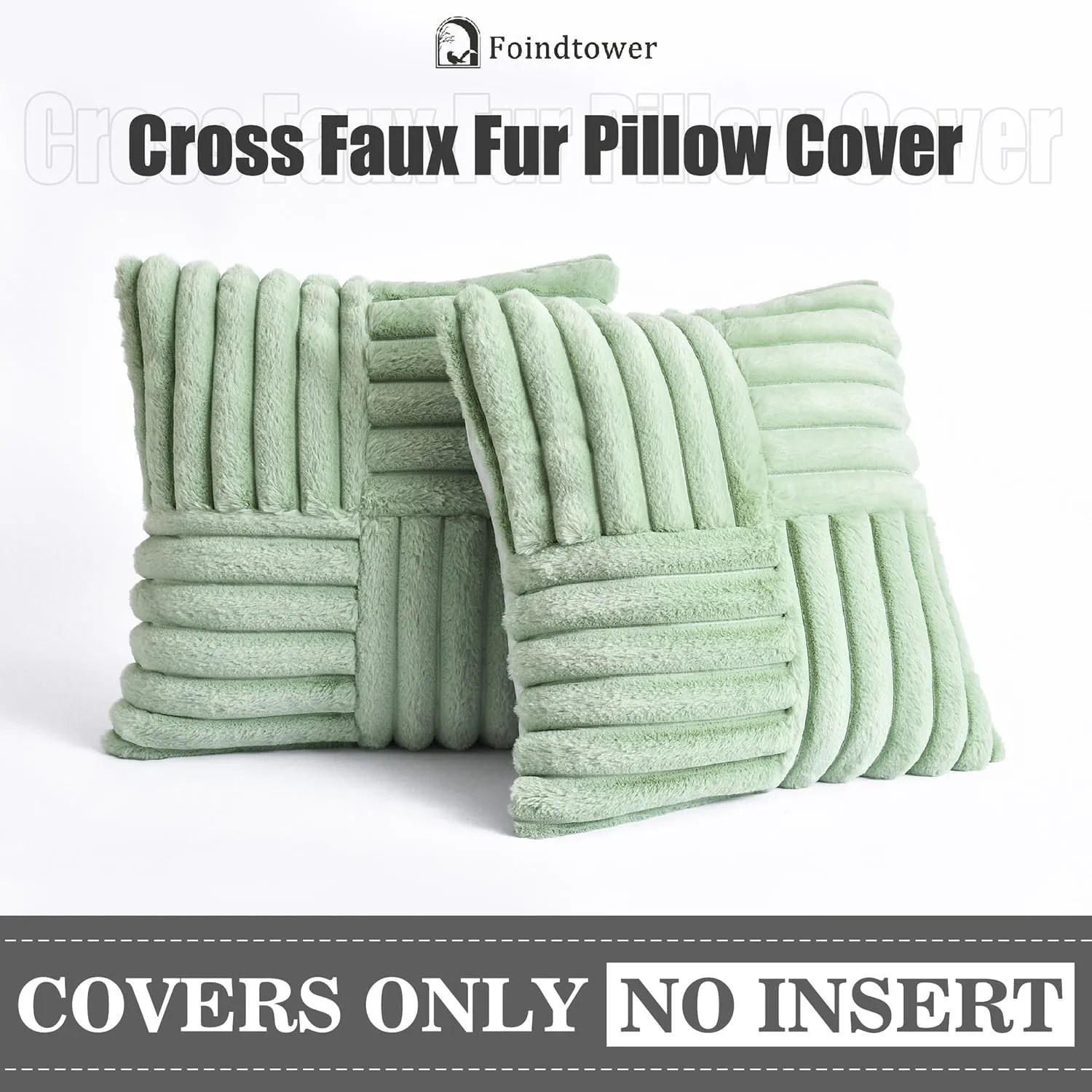 Foindtower Pack of 2, Faux Fur Plush Decorative Throw Pillow Covers Luxury Soft Fluffy Cushion Case Cozy Fuzzy Striped Pillowcase Home Decor for Sofa Couch Living Room Bedroom 20x20 Inch, Sage Green