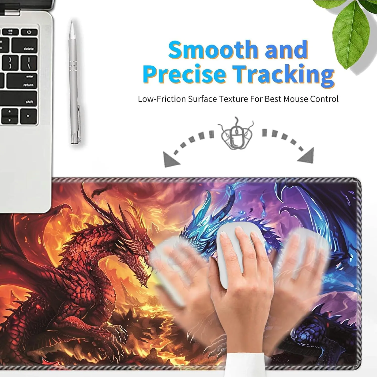 for MTG Playmat 24 x 14 Inches, Card Playmat Stitched with Magic Zones Commander Deck Gaming Desk Mat Card Gameplay Pad for MTG TCG Trading Card Inked Game - Red Blue Dragon