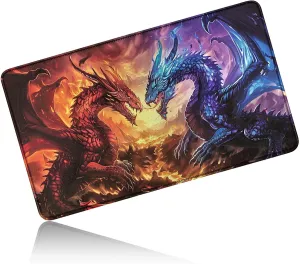 for MTG Playmat 24 x 14 Inches, Card Playmat Stitched with Magic Zones Commander Deck Gaming Desk Mat Card Gameplay Pad for MTG TCG Trading Card Inked Game - Red Blue Dragon