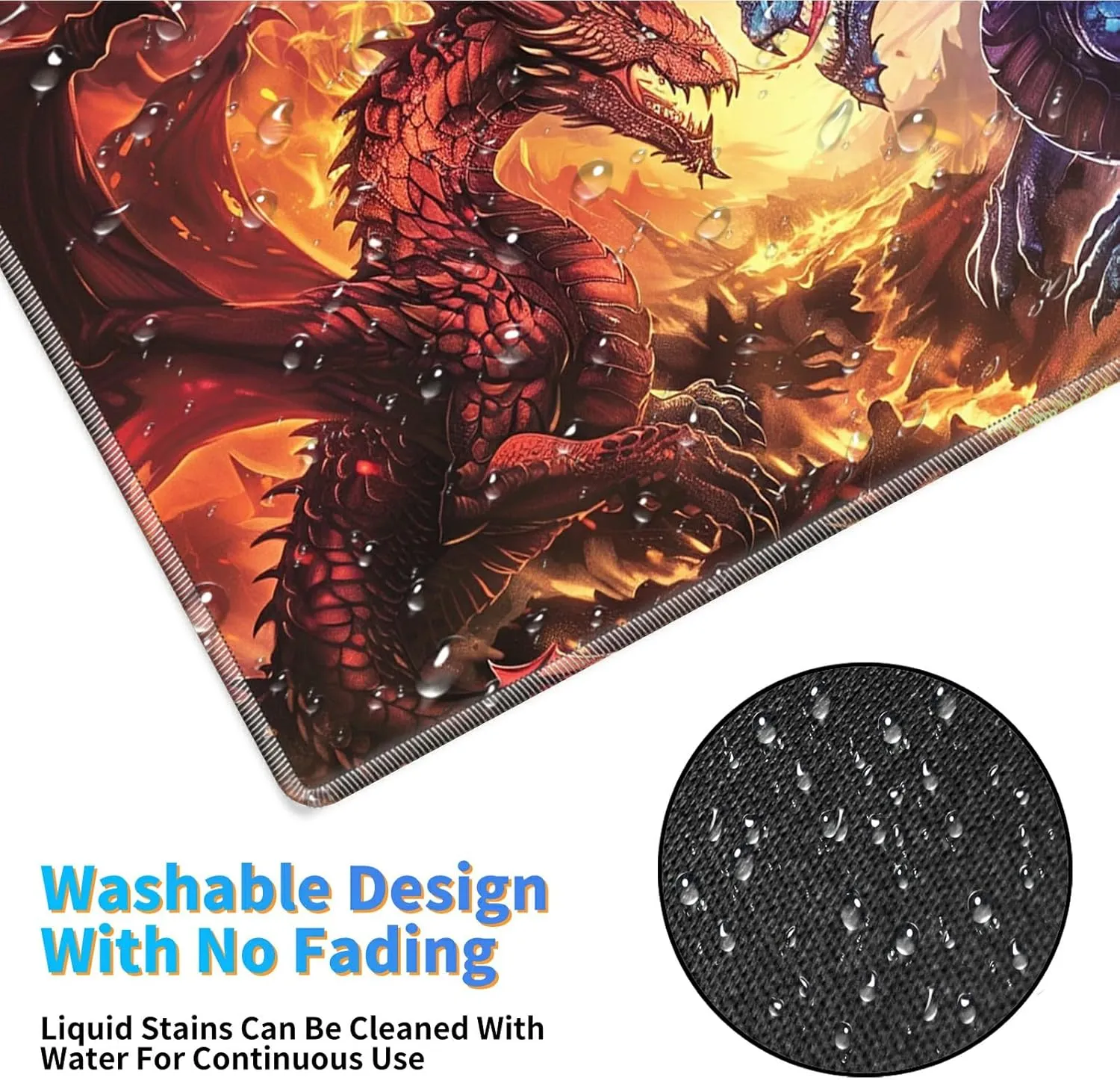 for MTG Playmat 24 x 14 Inches, Card Playmat Stitched with Magic Zones Commander Deck Gaming Desk Mat Card Gameplay Pad for MTG TCG Trading Card Inked Game - Red Blue Dragon