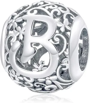 FOREVER QUEEN Letter Alphabet Charm A-Z Initial Charm Beads 925 Sterling Silver Letter Charms for Bracelets Necklace