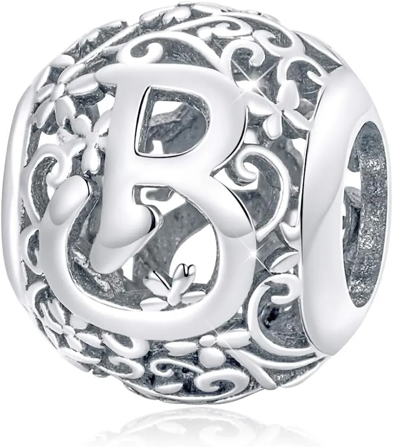 FOREVER QUEEN Letter Alphabet Charm A-Z Initial Charm Beads 925 Sterling Silver Letter Charms for Bracelets Necklace