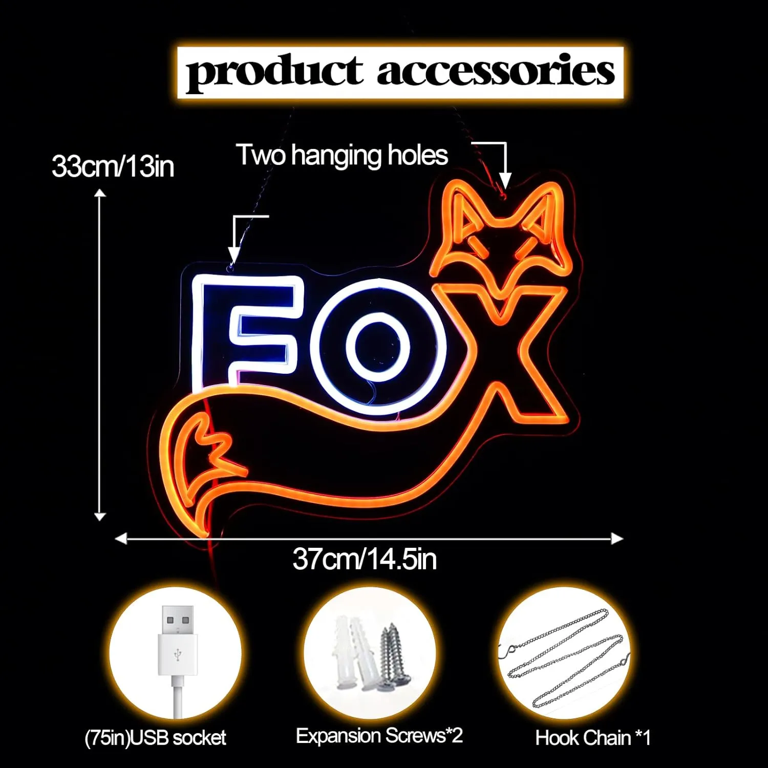 FOX LED Neon Sign,14.5x13 Inch USB Powered,for Room, Game Room & Party Art Wall Decor-Cute Fox Gift ﻿