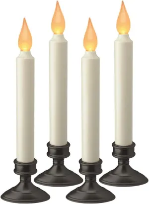 FPC1205A-4 Battery Operated LED Window Candle, Dusk to Dawn Light Sensor, Aged Bronze Plastic Base, Amber Flicker Flame, 8-7/8 Inch