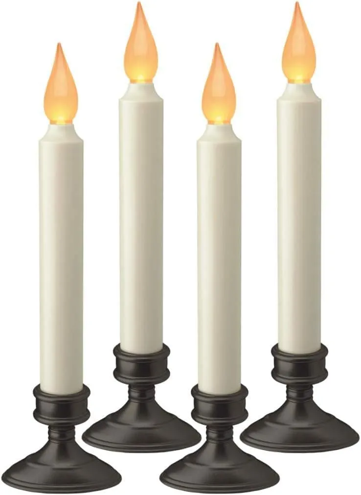 FPC1205A-4 Battery Operated LED Window Candle, Dusk to Dawn Light Sensor, Aged Bronze Plastic Base, Amber Flicker Flame, 8-7/8 Inch