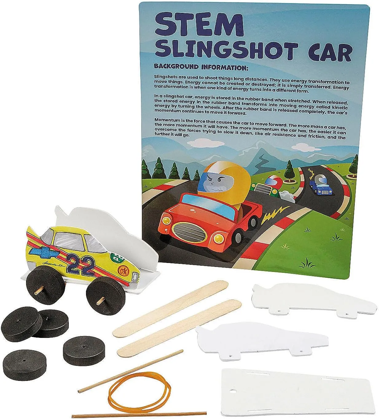 Fun Express 4 1/2" x 3" STEM Slingshot Car Craft Kit Educational Activities – Makes 12
