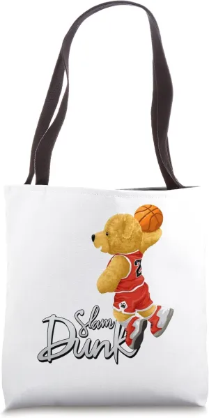 Funny Teddy Bear Slam Dunk, Teddy Bear Basketball Tote Bag