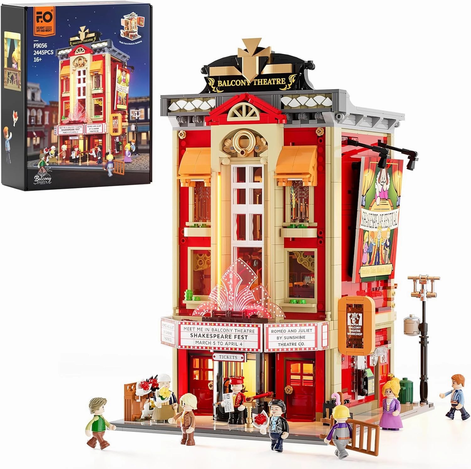 FUNWHOLE Balcony-Theatre Lighting Building-Bricks Set - City Town Creator House LED Light Multi-Form Modular Collectible Display Kit 2445 Pcs for Adults and Movie Lovers