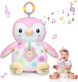 Fuzqq Baby Toys 0-6 Months,Musical Stuffed Animal Plush Toy,Textured Hanging Ring,Rattles & Crinkle Sound Paper,Tummy Time Toys for 0-6-12 Months Boy/Girls,Penguin
