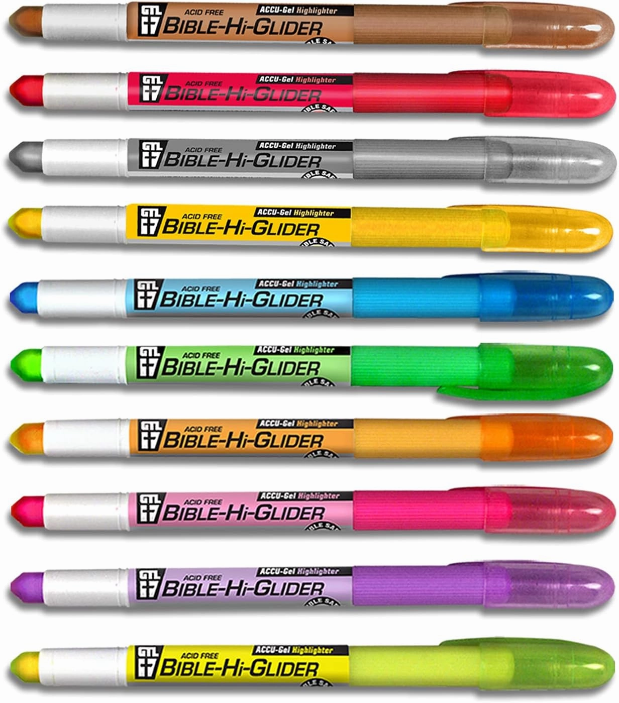 G.T. Luscombe Company, Inc. Accu-Gel Bible-Hi-Glider Inductive Bible Study Set | No Bleed Solid Gel Highlighter | No Smearing or Fading | Long Lasting Bright Translucent Colors (Set of 10) [Paperback]