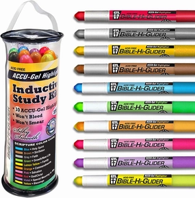 G.T. Luscombe Company, Inc. Accu-Gel Bible-Hi-Glider Inductive Bible Study Set | No Bleed Solid Gel Highlighter | No Smearing or Fading | Long Lasting Bright Translucent Colors (Set of 10) [Paperback]
