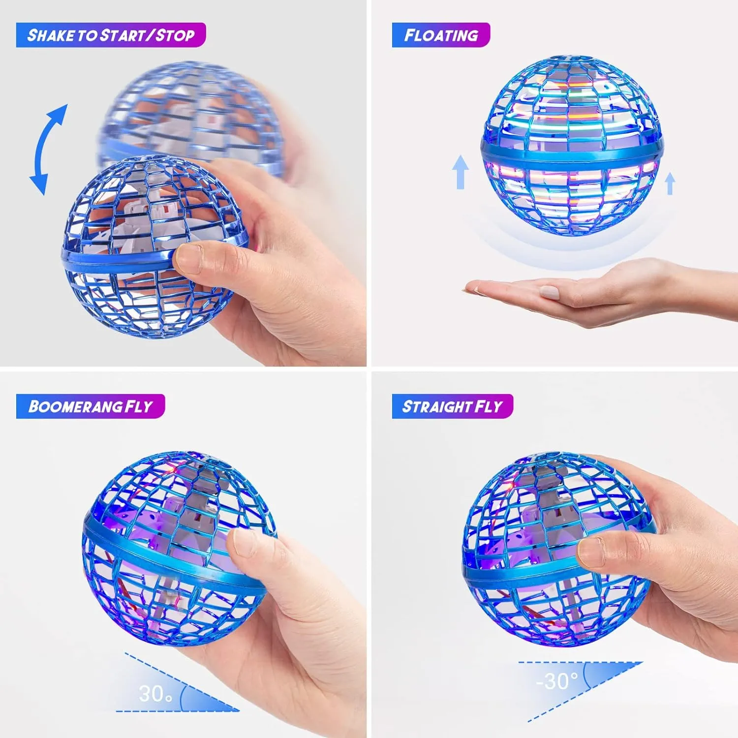 Galaxy Ball 2024 Flying Orb Ball: Cosmic Globe Boomerang Ball with Led Lights, Hover Ball, Flying Spinner, Hand Drone for Kids, Girls, Boy Toys Age 6 7 8 9 10 11 12 Kids Cool, Blue