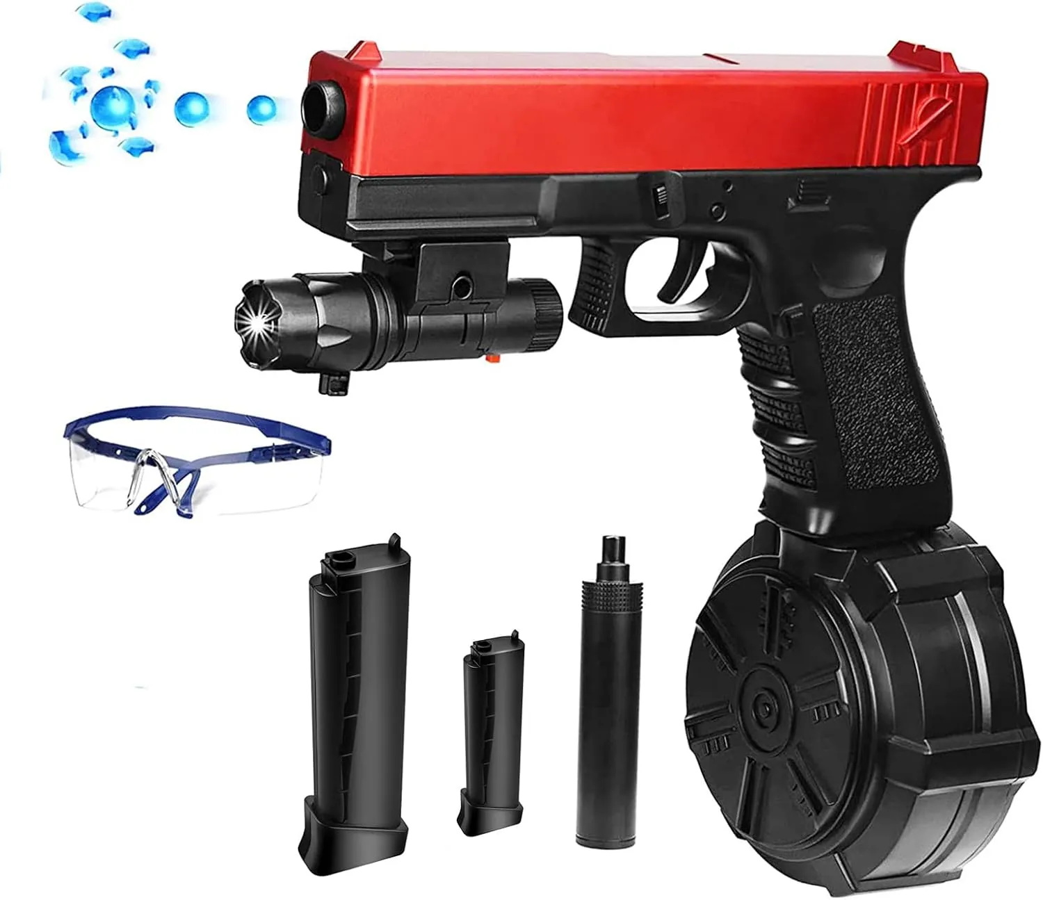 Gel Toys Full Auto Gel Ball Blaster Goggles and Drum,for Christmas Easter Outdoor Games, Ages 14  Red