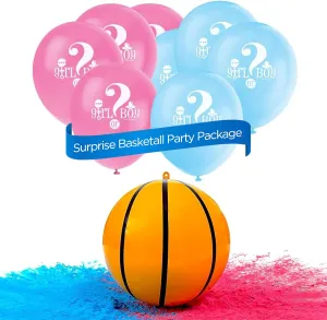 Gender Reveal Surprise Basketball Shell Kit with Colorful Pink & Blue Powder Packs - Pink & Blue Smoke Bomb for Gender Reveal Party with 8 Balloons - Ideal for Basketball-Themed Gender Reveal Parties