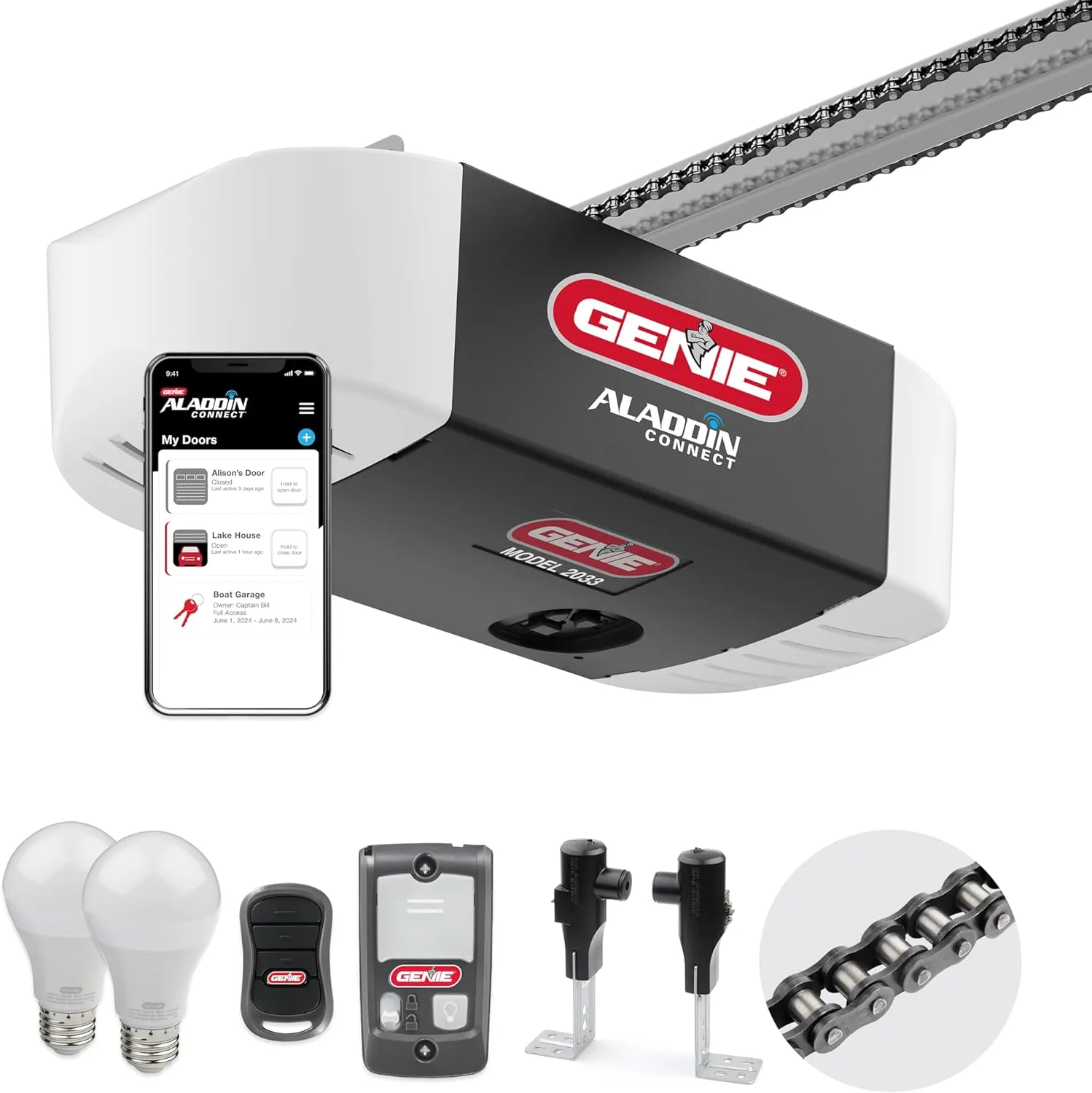 Genie Chain Glide Connect Essentials Smart Garage Door Opener - Reliable Chain Drive Opener With LED Lighting- Compatible with Alexa, SmartThings, Brilliant Smart Home