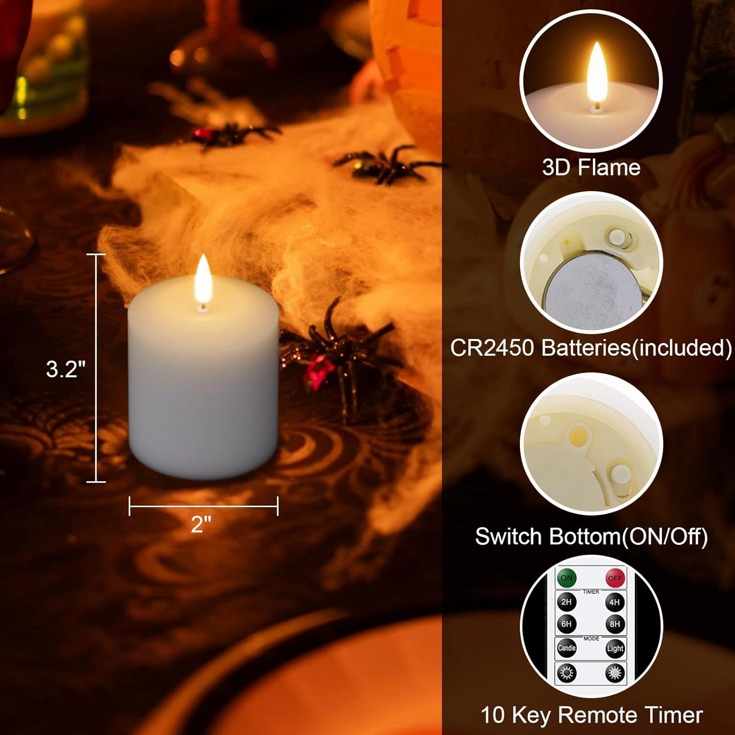 GenSwin Flameless Pillar Candles Flickering with Remote Timer, Battery Operated Real Wax LED Votive 3D Wick Candles 6 Pack White(Battery Include, 2 x 3.2 Inch)