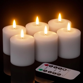 GenSwin Flameless Pillar Candles Flickering with Remote Timer, Battery Operated Real Wax LED Votive 3D Wick Candles 6 Pack White(Battery Include, 2 x 3.2 Inch)