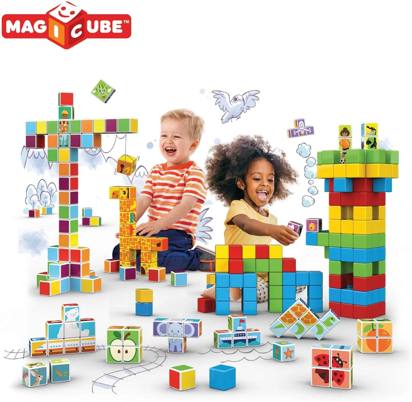 Geomag Magicube Word Building - 16 Cubes   63 Clips - Magnetic Building Set with Magnetic Cubes