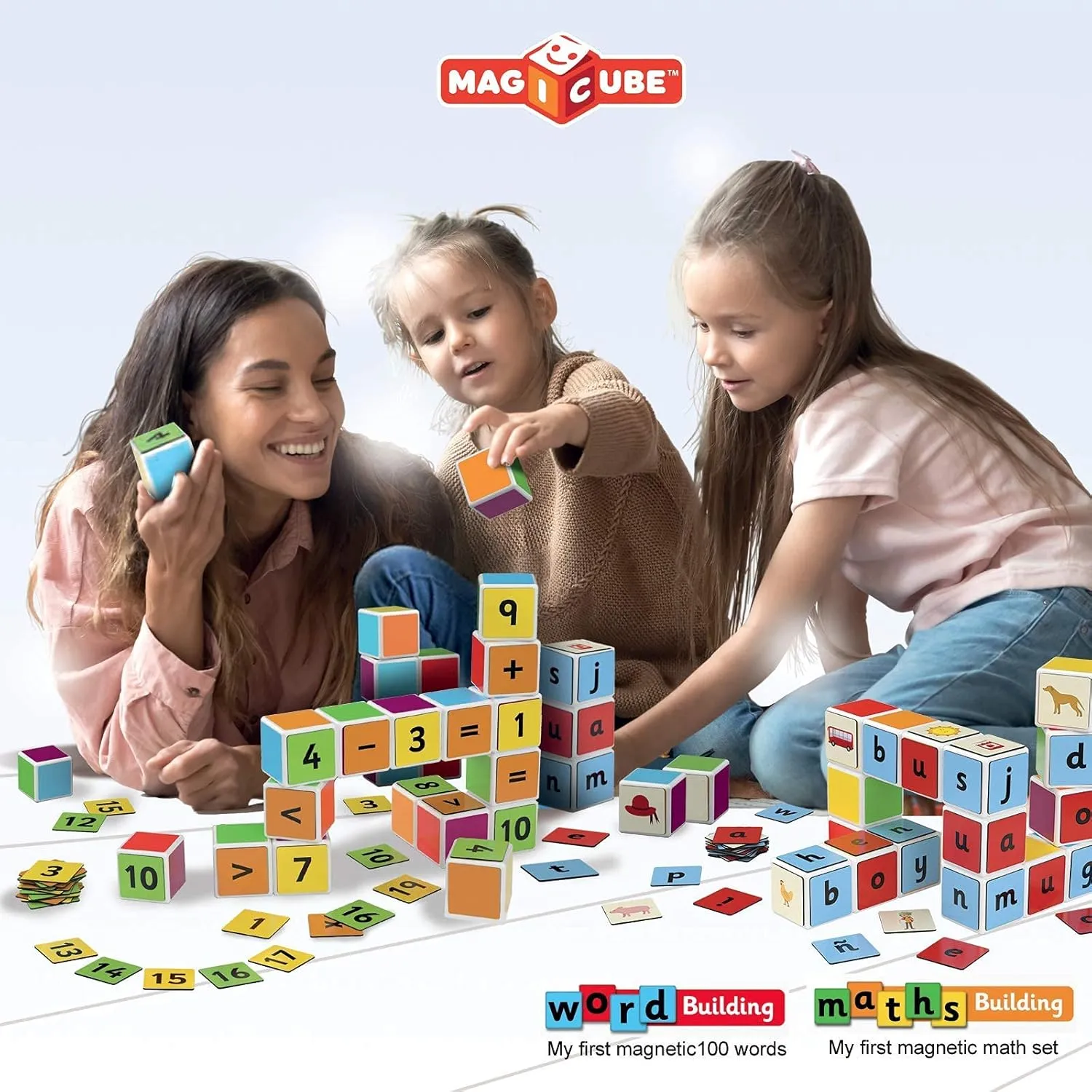 Geomag Magicube Word Building - 16 Cubes   63 Clips - Magnetic Building Set with Magnetic Cubes