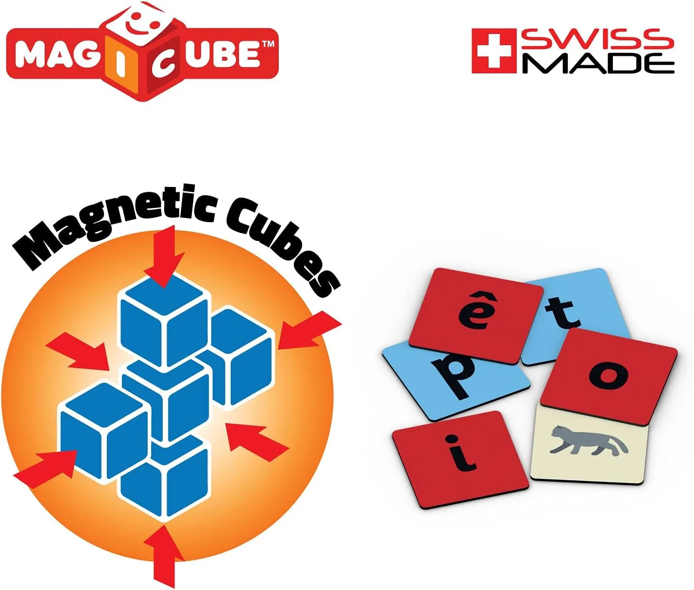 Geomag Magicube Word Building - 16 Cubes   63 Clips - Magnetic Building Set with Magnetic Cubes