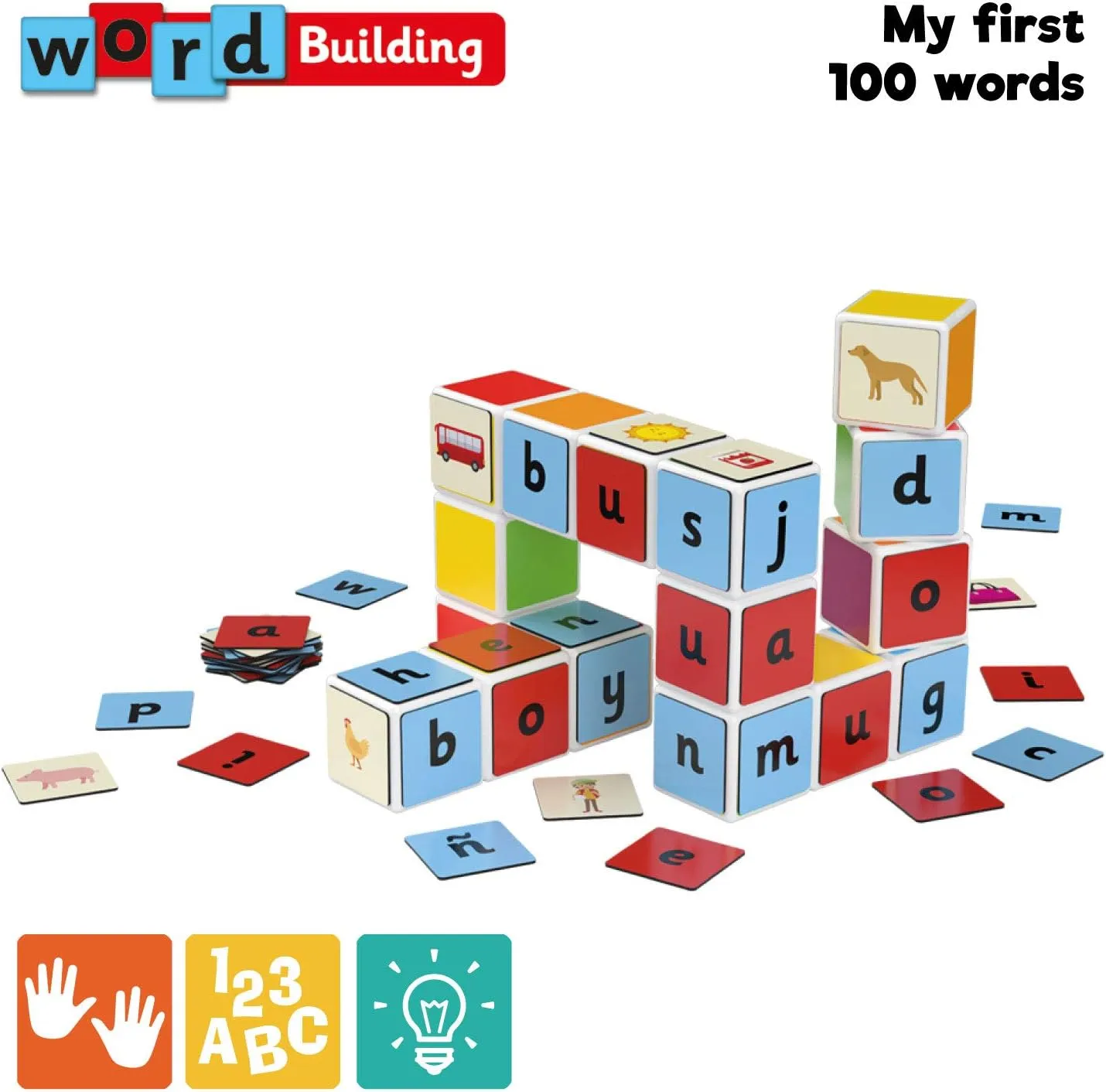 Geomag Magicube Word Building - 16 Cubes   63 Clips - Magnetic Building Set with Magnetic Cubes