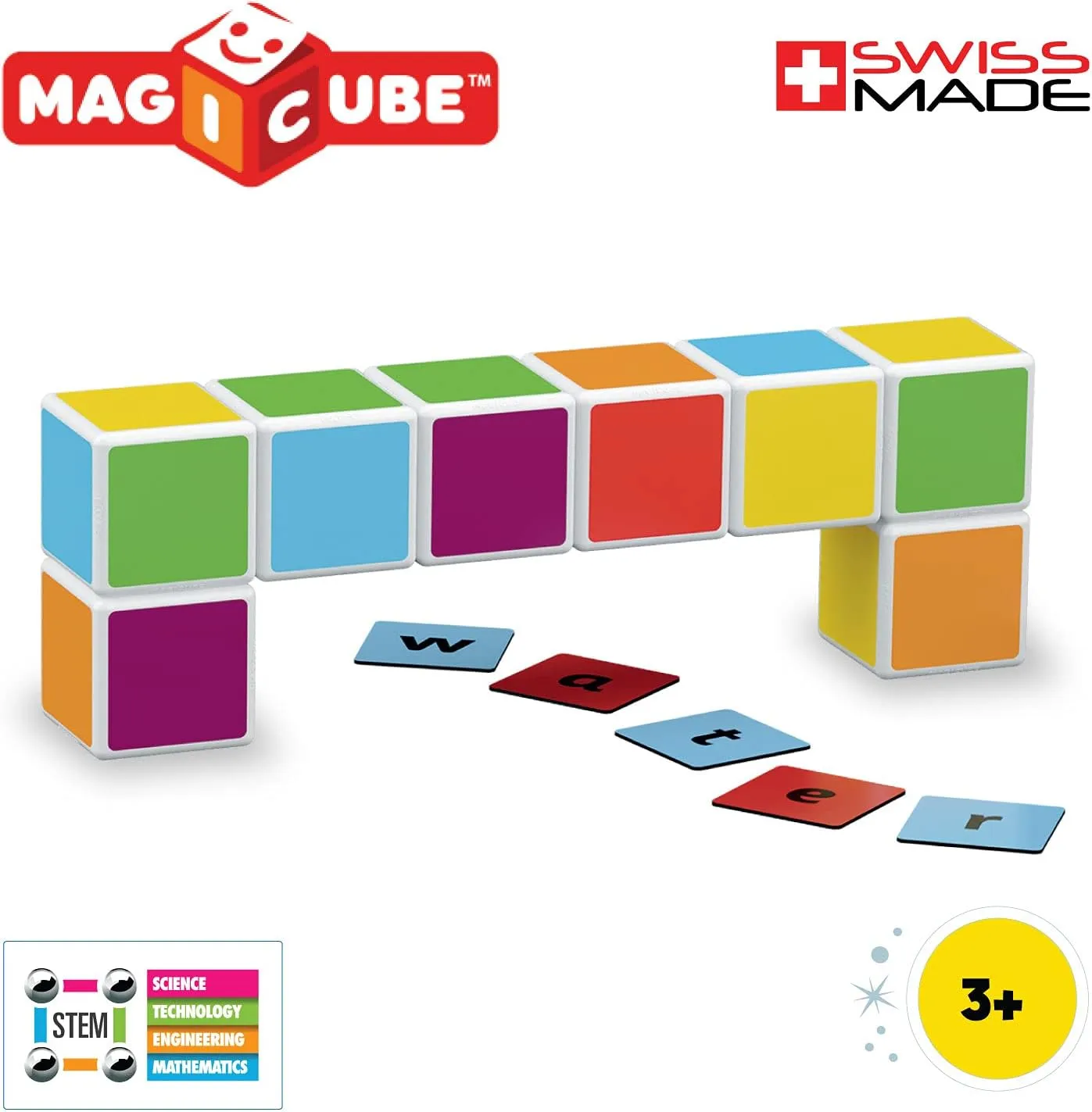 Geomag Magicube Word Building - 16 Cubes   63 Clips - Magnetic Building Set with Magnetic Cubes
