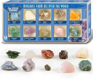 Geoworld Mineral Exploration Kit - Collection of 10 Authentic Minerals with Magnifying Glass - Interactive STEM Learning Toy for Kids Ages 6 