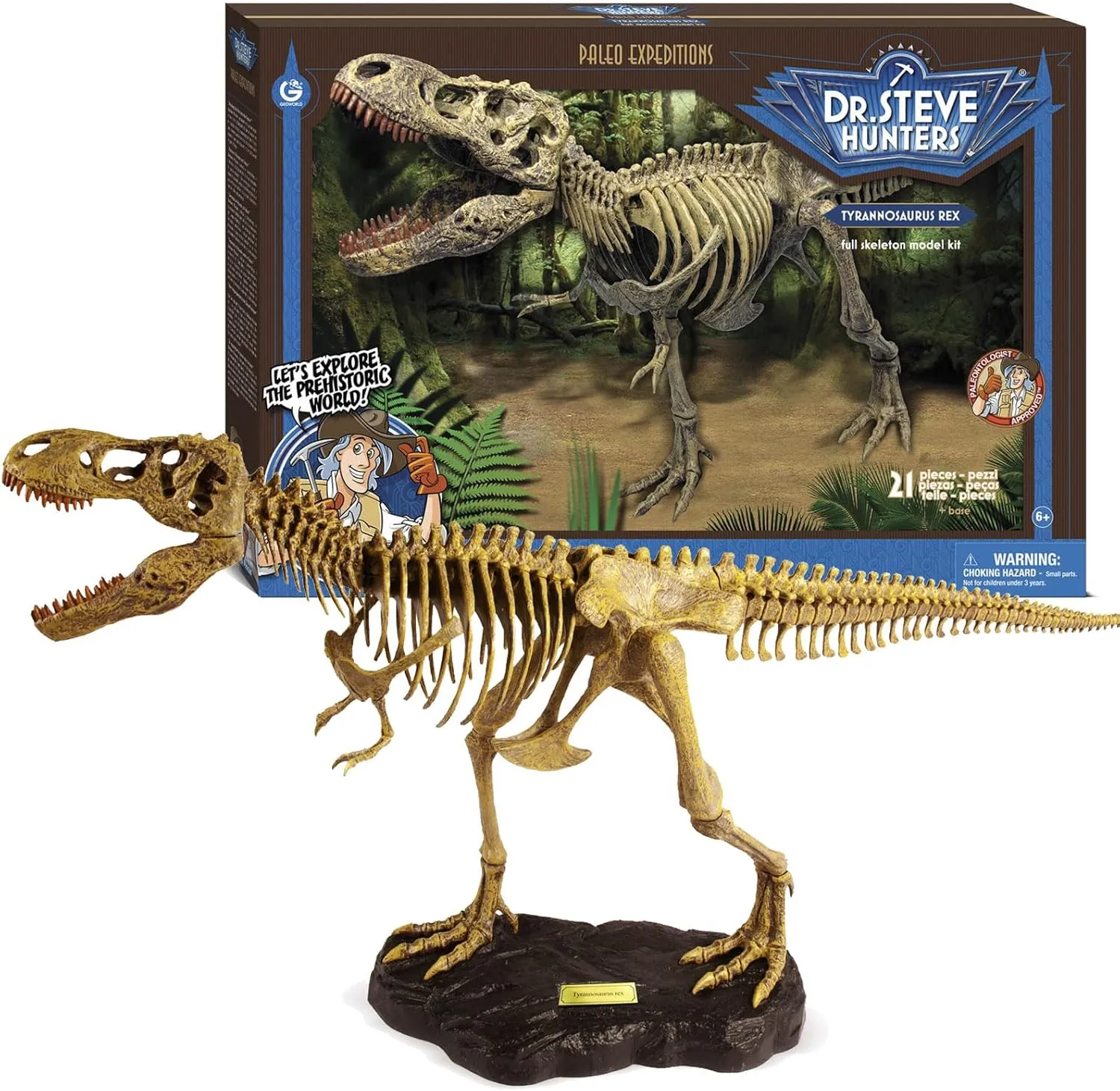 Geoworld Tyrannosaurus Rex Skeleton Model Kit - 1:15 Scale T-Rex Dino Skeleton - Build & Learn STEM Toy for Kids Ages 6 