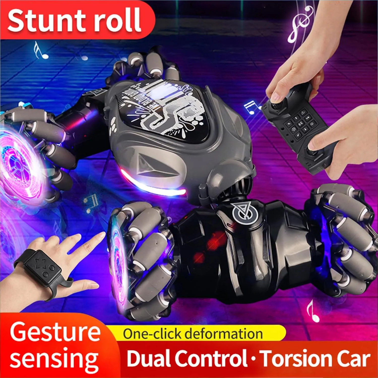 Gesture Sensing Deformation Remote Control car Stunt Twist car Manual Control Off-Road Vehicle Four-Wheel Drive Climbing boy Children's Toy (Grey)