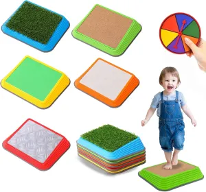 Giant Stepping Stones for Kids with Spinner, Sensory Toys, Non-Slip Balance River Stones Up to 220 LBS, Indoor Outdoor Play Equipment Game,Obstacle Course Promote Toddler Coordination and Motor Skills