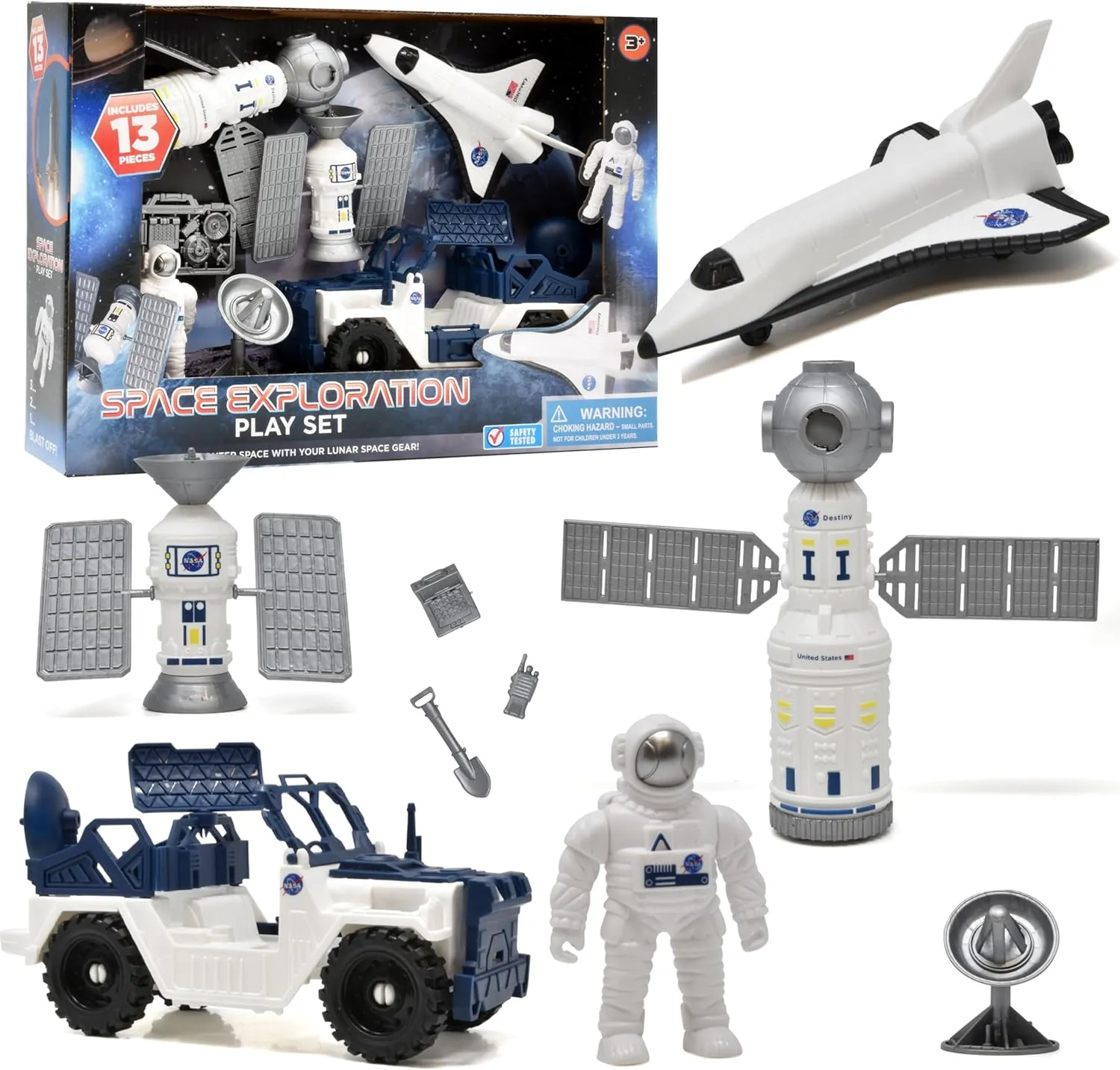Gift Boutique NASA Space Exploration Shuttle Rocket Playset Astronaut Figure & Vehicles STEM Toy Outer Spaces Equipment Adventure Kit for Kids Ages 3 