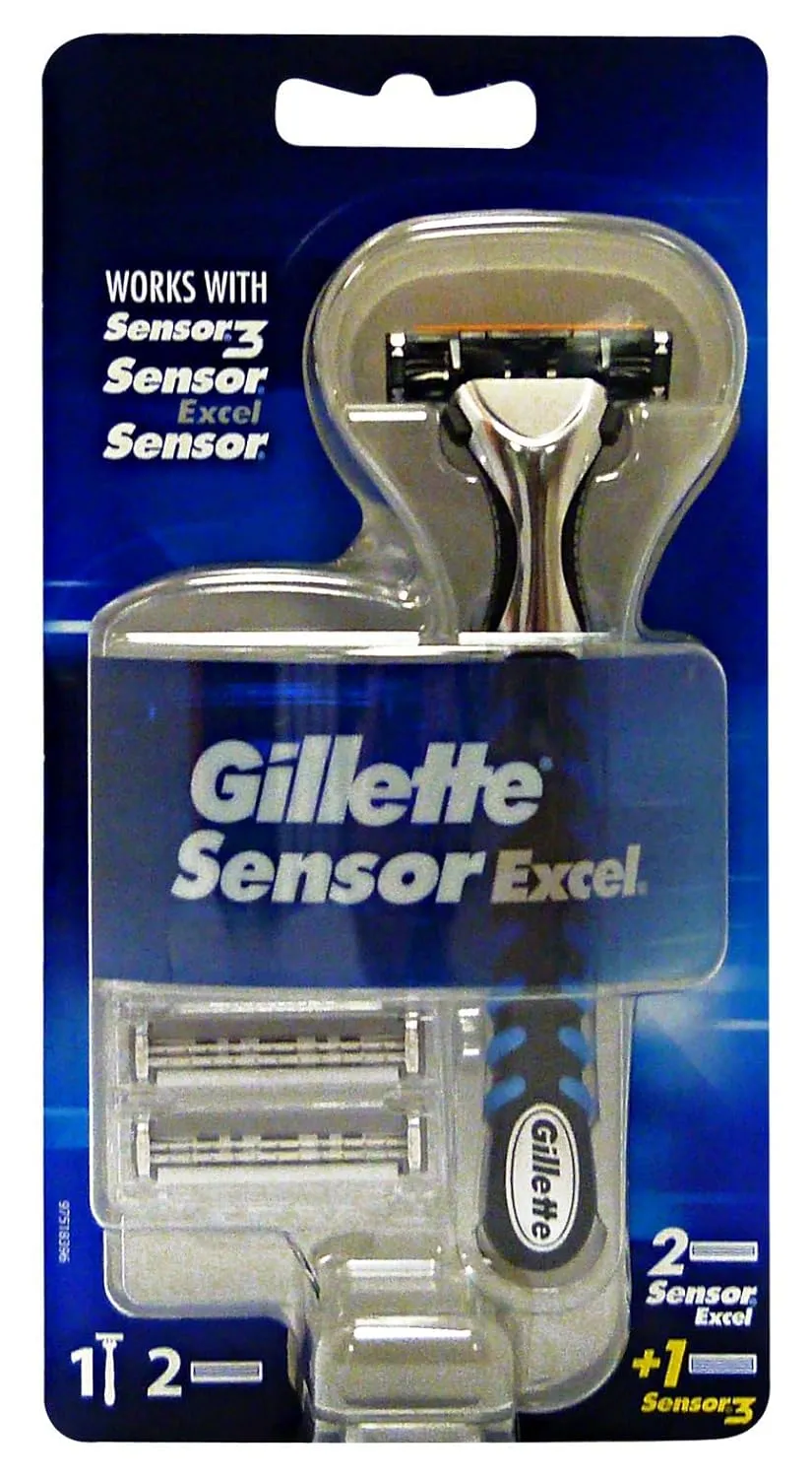 Gillette Sensor Excel Men's Razor   3 Refills, Self-Adjusting Twin Blades, Fit All Sensor Razors