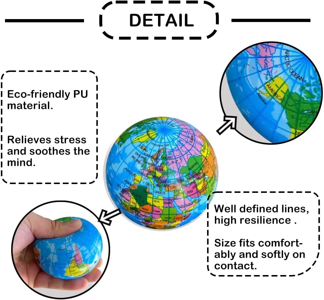 Globe Stress Balls 12Pack 4Inch Mini Foam World Map Squeeze Stress Balls Planet Earth Stress Relief Ball Party Favor Balls to Release Stress for Children Anxiety Relief (Globe, 4inch 12PCS)