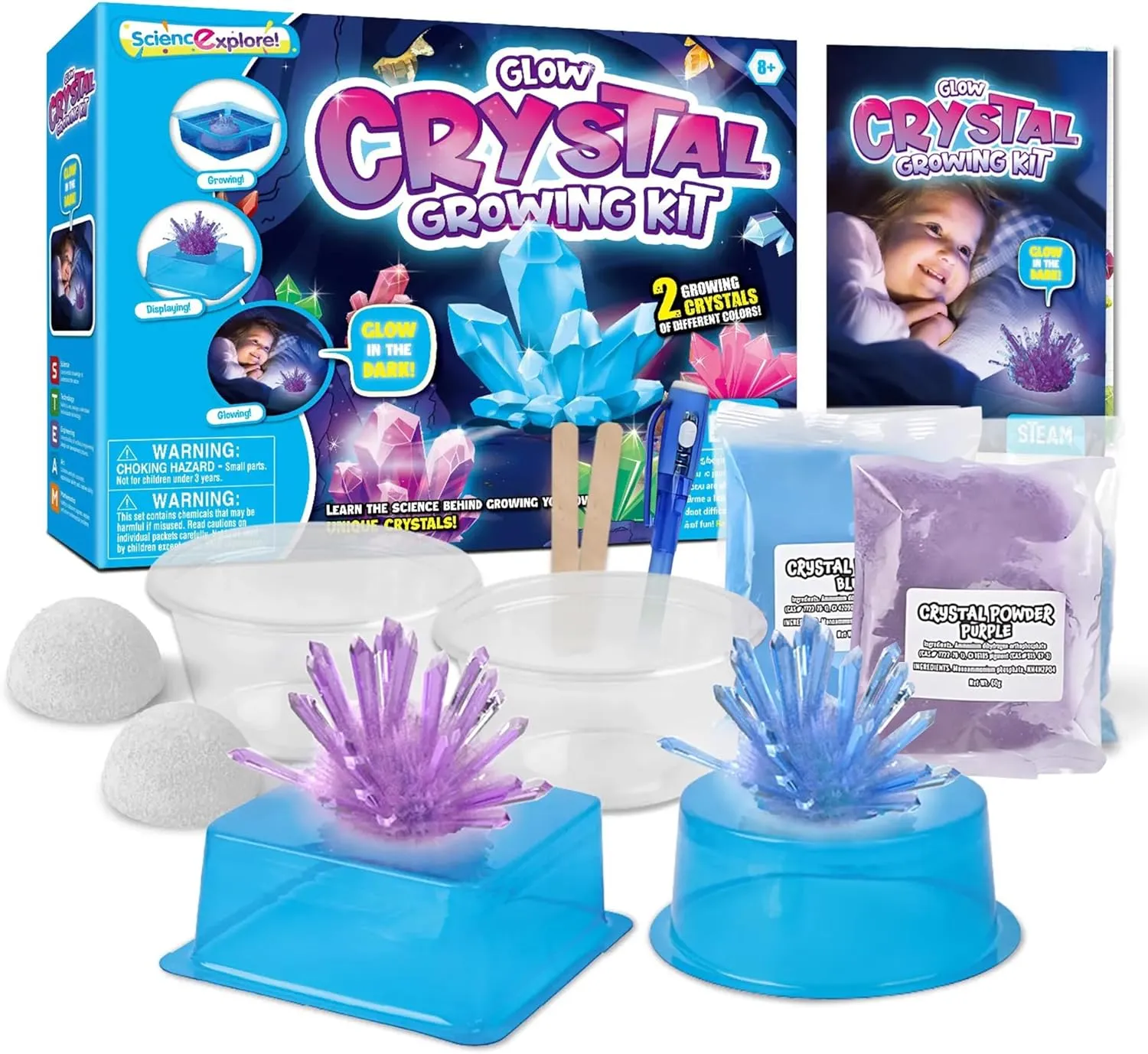 Glow Crystal Growing Kit for Kids – Forest & Twelfth DIY Science Experiment for Boys & Girls – Interactive Crystal Making Kit, Glow in The Dark Educational & Fun STEM Activity, Perfect Learning Gift