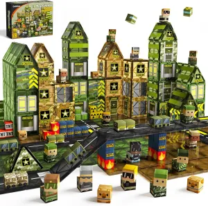 GobiDex 100PCS Magnetic Tiles Building Blocks for Kids, STEM Magnetic Blocks Building Toys with Army Men, Upgraded Magnets Birthday Gift Toys for 3 4 5 6 7 8  Year Old Boys
