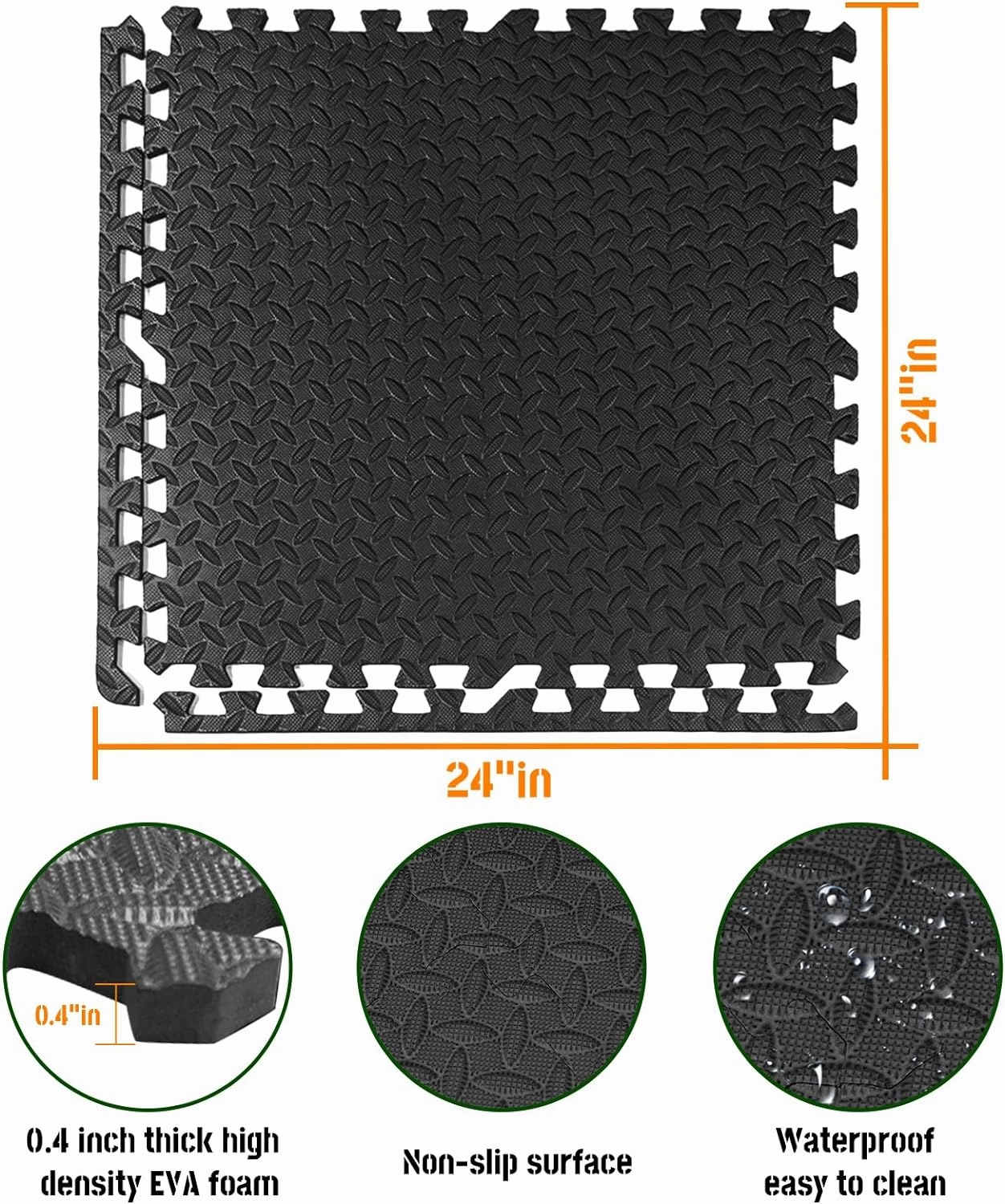 Gold Water Trading GWT Puzzle Exercise Mat, EVA Foam Interlocking Floor Tiles for Home Gym, Workout Equipment, Treadmill, Protective Flooring, Fit Tile 24 SQ FT (6 Pcs)