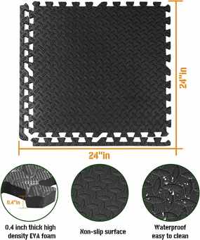 Gold Water Trading GWT Puzzle Exercise Mat, EVA Foam Interlocking Floor Tiles for Home Gym, Workout Equipment, Treadmill, Protective Flooring, Fit Tile 24 SQ FT (6 Pcs)