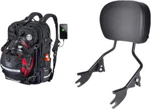 Goldfire Motorcycle Helmet Backpack Expandable Rechargeable Riding Backpack   Black Detachable Sissy Bar Upright Rear Passenger Backrest For Harley Touring Street Glide Road King Electra Glide 2009 