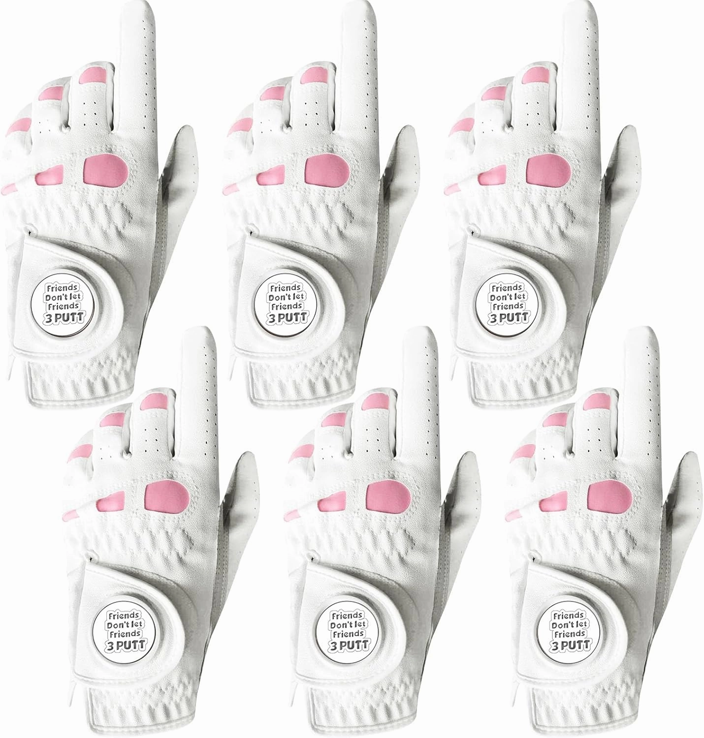 Golf Gloves Women Right Handed Golfer Left Hand with Ball Marker 6 Pack Leather Ladies Golf Glove All Weather Grip Rain Soft Size Small Medium Large XL