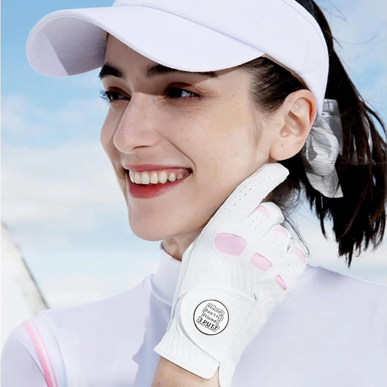 Golf Gloves Women Right Handed Golfer Left Hand with Ball Marker 6 Pack Leather Ladies Golf Glove All Weather Grip Rain Soft Size Small Medium Large XL