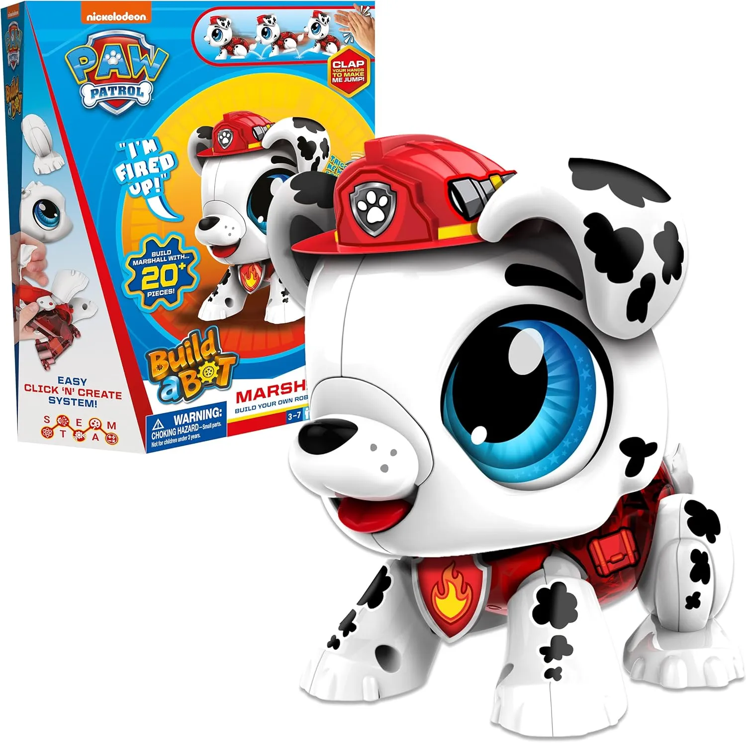 Goliath Build-a-Bot: Paw Patrol - Marshall | Build Your Own Interactive Paw Patrol Characters | Easy Click 'n' Create System | 20  Piece STEM Robot Kit for Kids | for Ages 3 