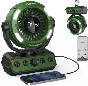 Gonex Camping Fan, Portable Fan Rechargeable 20000mAh Battery Powered Variable Speed Control Desk Fan with Light & Remote for Camping, Travel, Bedroom, Home, Fishing, Jobsite - Green