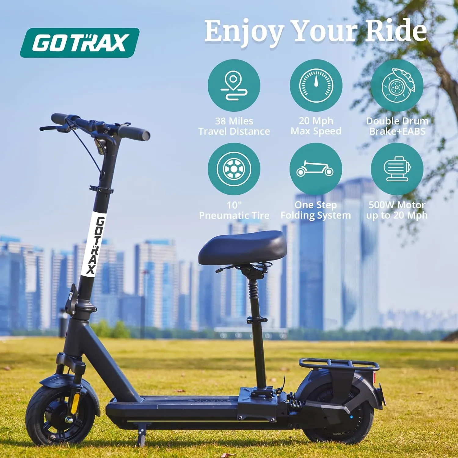 Gotrax Electric Scooter for Adult, 350/500W Motor, Max 18/38 Mile and 20MPH Speed,10" Pneumatic Tire, 36V/48V Big Battery All Aluminum Body, Large LED Display Foldable Commuting E Scooter for Adult